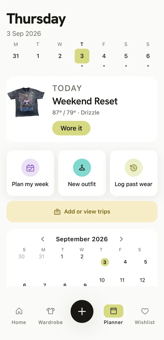 Moda planner screen